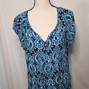 Apt. 9 Blue and Black Patterned Blouse